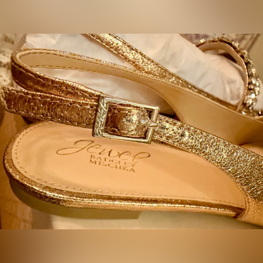 NWT Jewel Badgley Mischka Bambi Pointed Toe Sling Back flats in Rose-gold Sz 9.5 - Picture 5 of 11